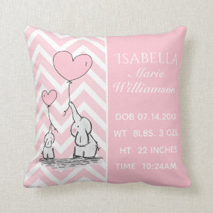 Coussin Éléphant Rose Pâle Naissance Bébé Fille Personnali