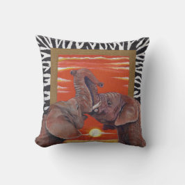 Coussin Éléphants africains dans le coucher du soleil