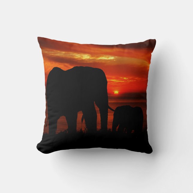 Coussin Eléphants au coucher du soleil (Recto)