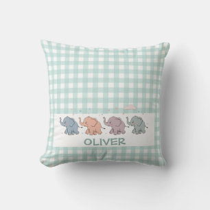 Coussin Éléphants de dessin animé mignons à carreaux
