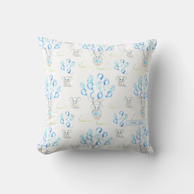 Coussin Eléphants mignons Ballons & Nuages Baby Boy Motif (Recto)