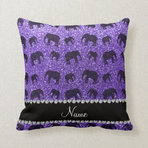 Coussin Éléphants pourpres nommés personnalisés de par