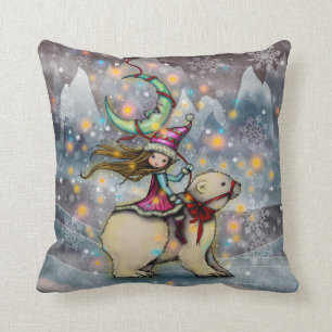 Coussin Elf Riding Polar Ours Noël Art