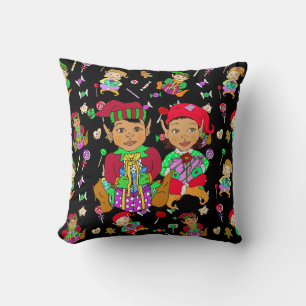 Coussin Elfes de fête et bonbons de Noël Whimsical