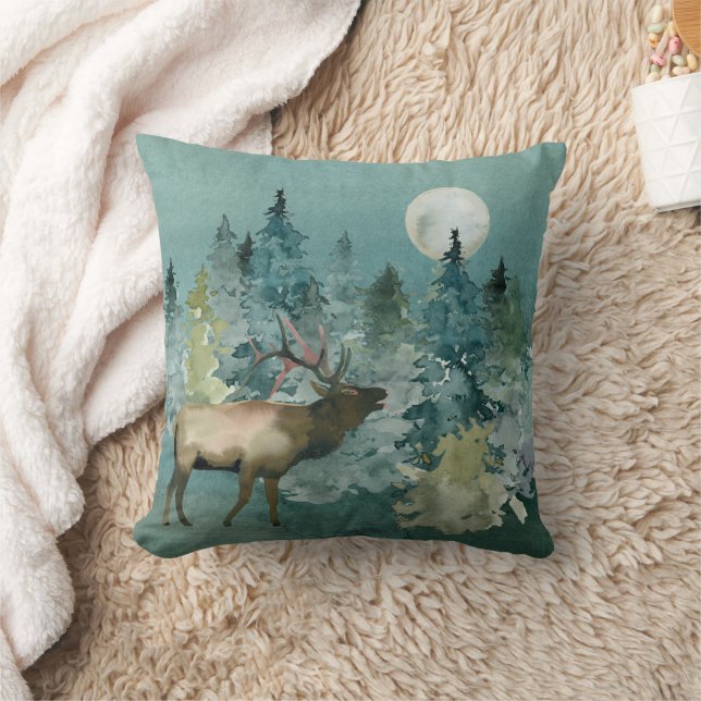 Coussin Elk Majestic en Pleine lune forestière (Couverture)