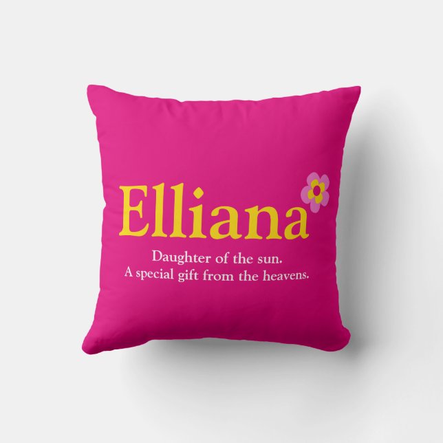 Coussin Elliana nom de fille jaune rose (Verso)