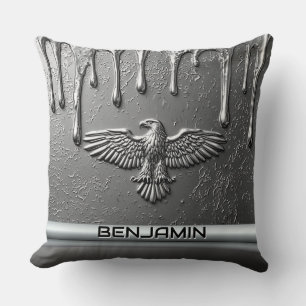 Coussin Emblème d'aigle en métal argenté avec peinture qui