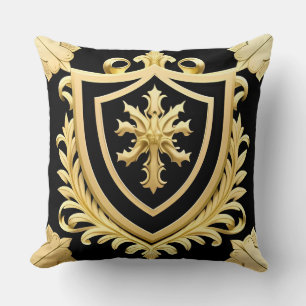 Coussin Emblème Doré Élégant Avec Bouclier Orné