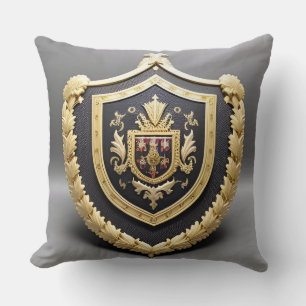 Coussin Emblème Doré Élégant Avec Bouclier Orné