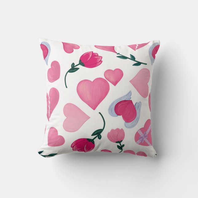 Coussin Embrace de coeur : Tulipes et Icônes d'amour (Recto)