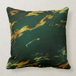 Coussin Emerald Deep Green Earth Tones Gold Marble