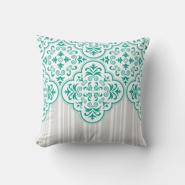 Coussin Emerald Green Classy Stripes Damask (Recto)