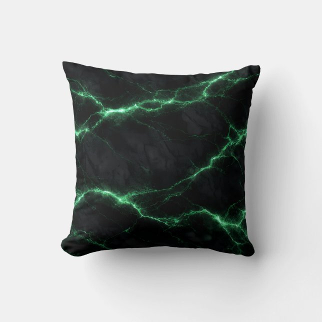 Coussin Emerald Green Electric Marble Throw Pillow (Recto)