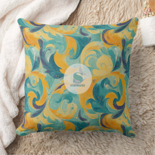 Coussin Emerald Green et Gold Paisley Abstrait inspiré