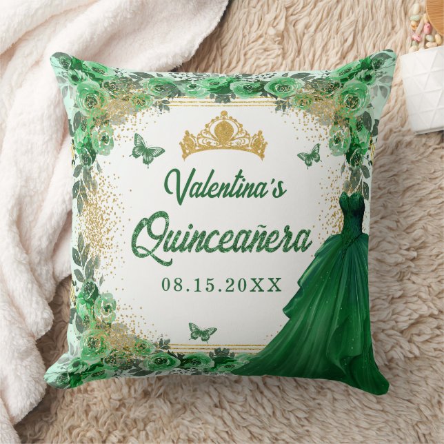 Coussin Emerald Green Gold Parties scintillant Floral Quin (Couverture)