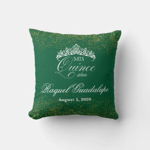 Coussin Emerald Green & Gold Parties scintillant Mis XV Co
