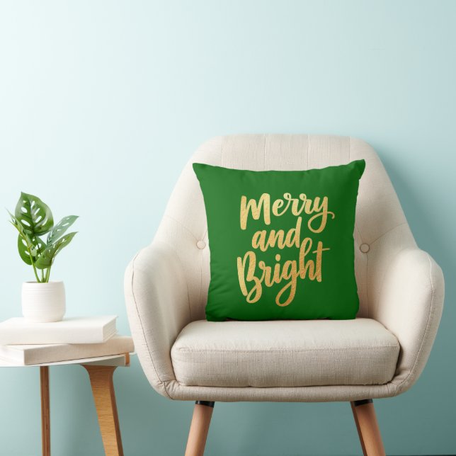 Coussin Emerald Green Merry and Bright - Gold Script Decor (Chaise)