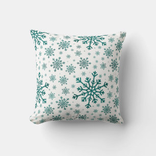 Coussin Émeraude Vert Noël Snowflakes sur Blanc d'hiver