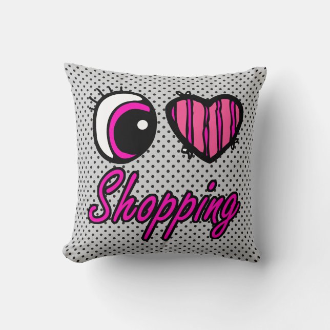 Coussin Emo Eye Heart I Love Shopping (Recto)