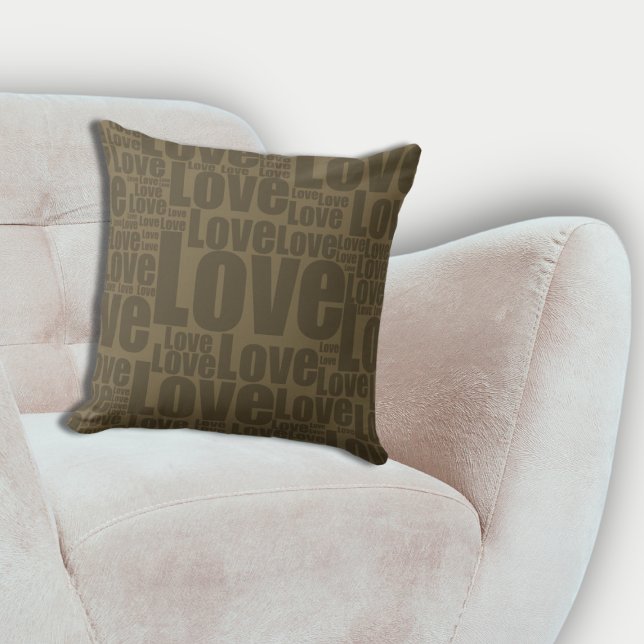 Coussin Émotionnel Love Typographie Motif Brown (Emotional Love Typography Pattern Brown Throw Pillow, Modern Living Room)