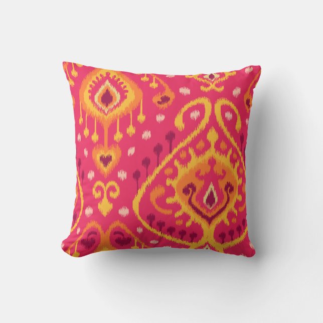 Coussin Empreinte chic rouge rose et orange tribal ikat (Recto)