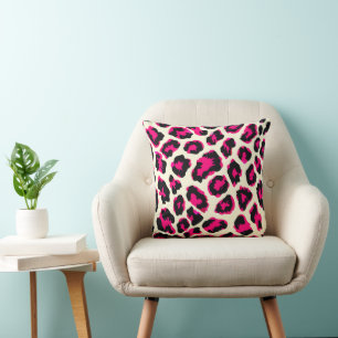 Coussin Empreinte de léopard animal rose et noir