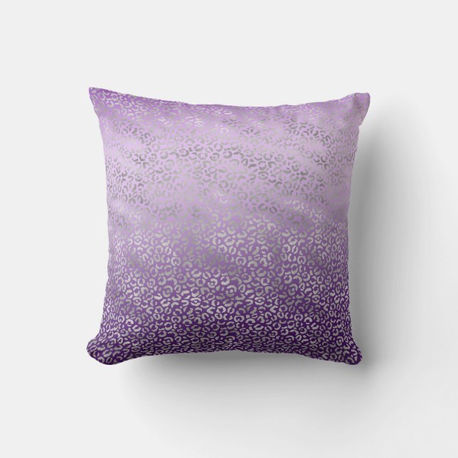 Coussin Empreinte de léopard argenté violet ombre (Recto)