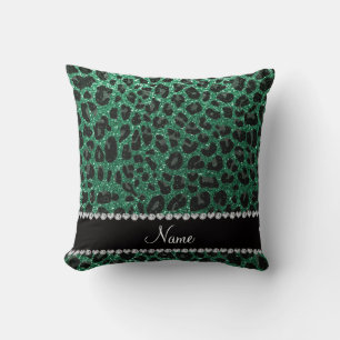 Coussin Empreinte de léopard d'parties scintillant verte m