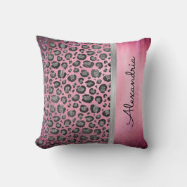 Coussin Empreinte de léopard Glittery sur brillant rose ch