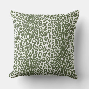 Coussin Empreinte de léopard moderne blanc et vert foncé