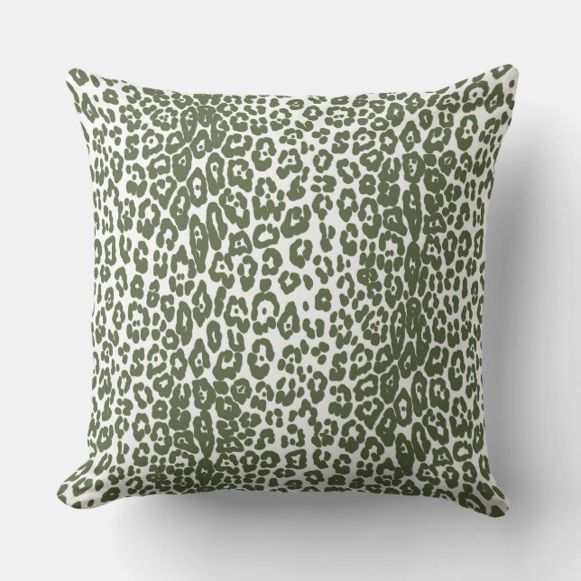 Coussin Empreinte de léopard moderne blanc et vert foncé (Recto)