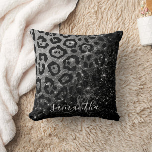 Coussin Empreinte de léopard noir et Parties scintillant