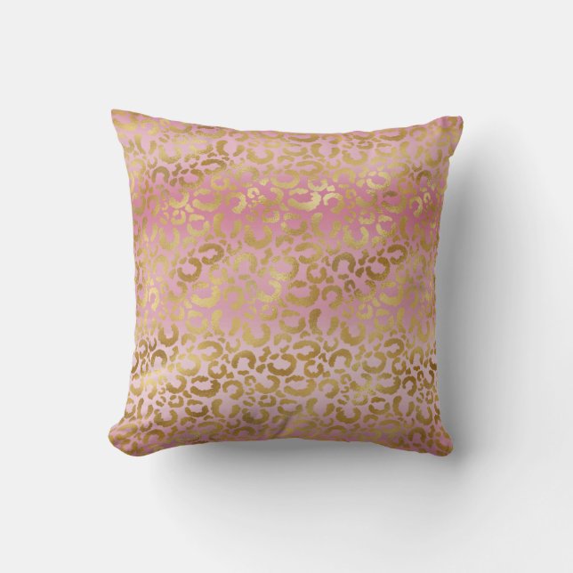 Coussin Empreinte de léopard or rose Ombre       (Recto)