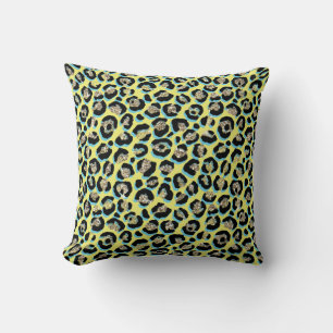 Coussin Empreinte de léopard Parties scintillant bleu jaun