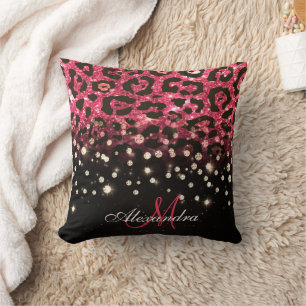Coussin Empreinte de léopard Parties scintillant rose et d