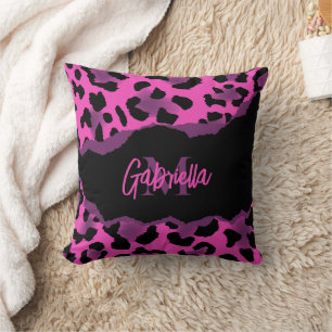 Coussin Empreinte de léopard rose et violet