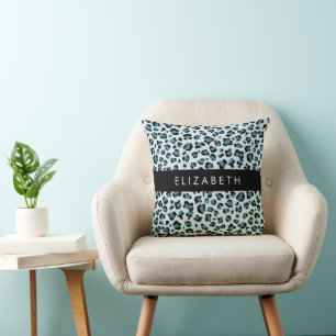 Coussin Empreinte de léopard, Spots, Leopard Bleu, Votre N
