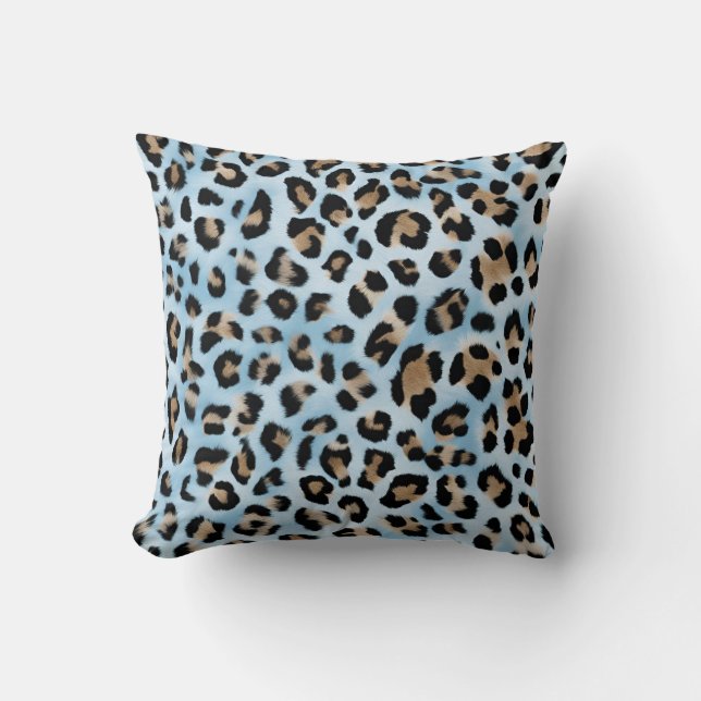 Coussin Empreinte de léopard Tan Et Bleu (Recto)