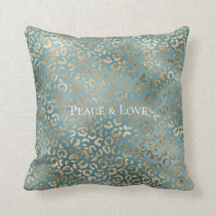 Coussin Empreinte de léopard turquoise vert or   