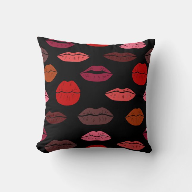 Coussin Empreinte de lèvres, baisers rose rouge. (Recto)