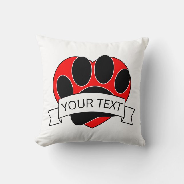 Coussin Empreinte de patte de chien Bannière de coeur roug (Recto)