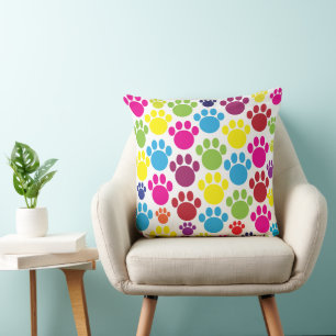 Coussin Empreintes de pattes animaux colorés
