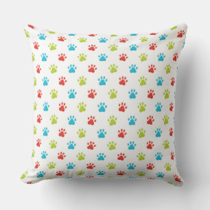 COUSSIN EMPREINTES DE PATTES BLEU VERT ROUGE ET BONNES DE 
