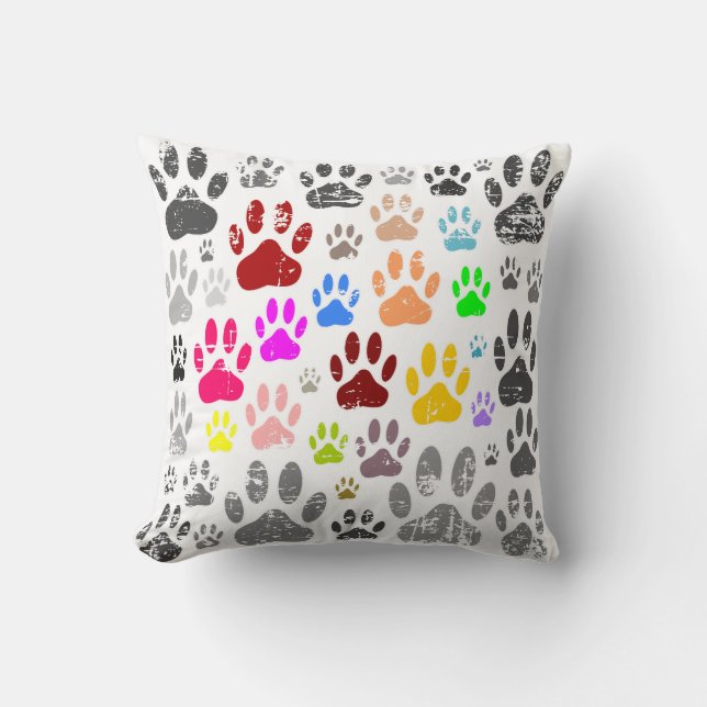 Coussin Empreintes de pattes de chien en colère colorés su (Recto)