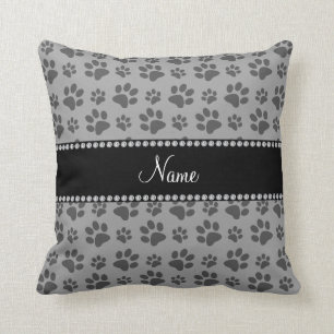 Coussin empreintes de pattes de chien gris de nom personna