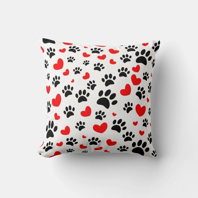 Coussin Empreintes de pattes De Chiens Random Et Coeurs Ro (Recto)