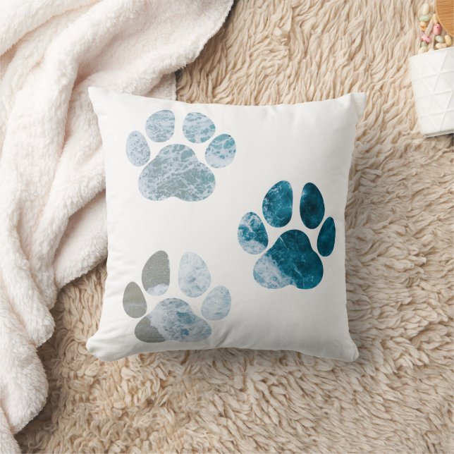 Coussin Empreintes de pattes de chiens - Vagues de plage e (Couverture)