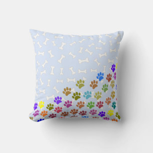 Coussin Empreintes de pattes de chiots colorés et os bleu