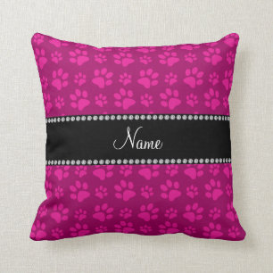 Coussin Empreintes de pattes roses nommés personnalisés