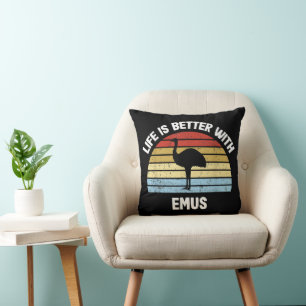 Coussin Emu avec le texte allemand Das Leben ist besser